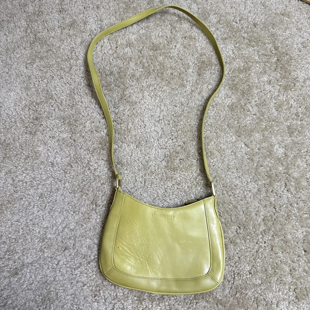 Kenneth Cole New York Shoulder Bag Womens Yellow Genuine Leather Small Zip Purse
